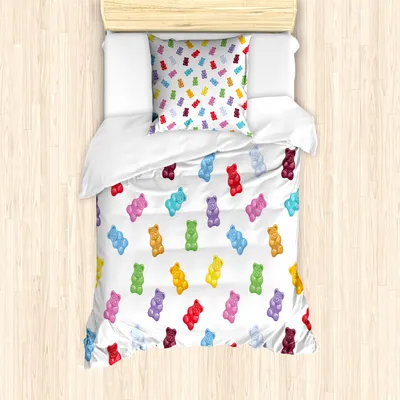 Produktbild von ABAKUHAUS Dessert Mantele, Vibrant Gummibärchen, Milbensicher Allergiker geeignet mit Kissenbezügen, 135 cm x 200 cm - 80 x 80 cm, Mehrfarbig