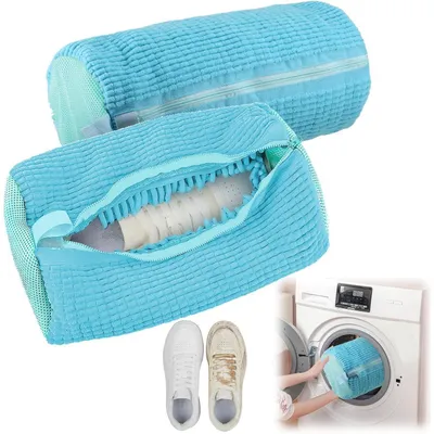 Produktbild von Schuhwaschbeutel für Waschmaschine, 2 Stück, Hellblau, Reißfest, Wiederverwendbar