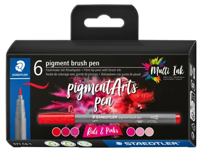 Produktbild von STAEDTLER MultiInk Pigment Arts brush pen 6er-Set reds&pinks retail