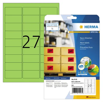 Produktbild von Etiketten A4 neon-grün 63,5x29,6 mm Papier matt 540 St.