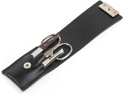 Produktbild von 3-tlg Solingen Maniküre Set mit Leder Etui, Nagelschere, Feile, Pinzette,  Germany