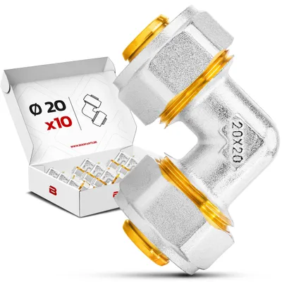 Obrázok produktu pre 10 kusov mosadzných uhlových spojok, pripojenie 20-20 mm