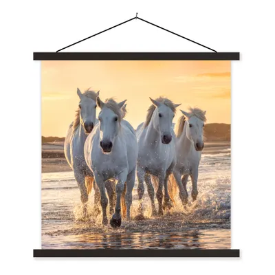Produktbild von MuchoWow® Textilposter Pferde - Wasser - Strand - Tiere 90x90 cm mit schwarzem Rahmen - Magnetisches