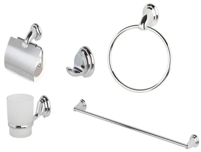 Immagine prodotto di Set 5 accessori da bagno in acciaio e vetro satinato con fissaggio a muro Facile