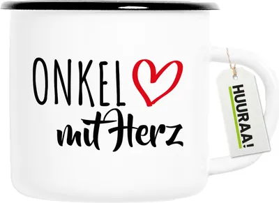 Produktbild von Huuraa Emaille Tasse Onkel mit Herz 300ml Vintage Campingbecher Geschenkidee