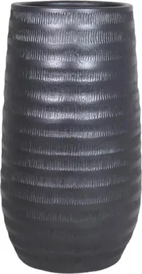 Produktbild von INNA-Glas Keramik Pflanzvase mit Rillen, schwarz-matt, 40 cm, Ø 22 cm - Deko Vase