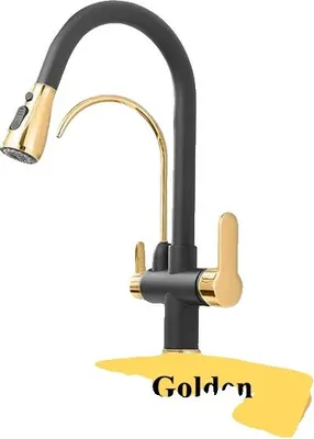 Immagine prodotto di Rubinetto da cucina, doppia maniglia, finitura cromata, nero oro