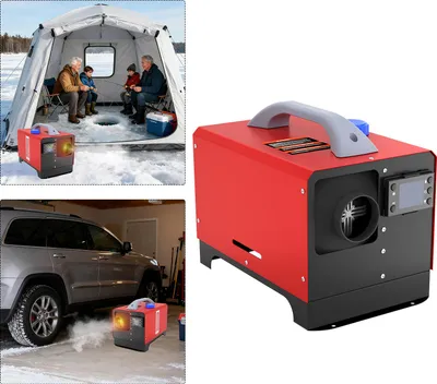 Produktbild von UISEBRT 8kW 12V Diesel-Lüfterheizer, Dieselheizung, Heizgerät horizontal mit Fernbedienung – für Werkstatt, Lager, Stall, Gewächshaus, Camping, Rot