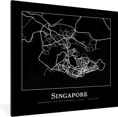 Produktbild von MuchoWow® Gerahmtes Poster Singapur - Karte - Stadtplan 40x40 cm - Poster mit Schwarzem Bilderrahmen Wandposter Rahmen Foto Bilder - Mit Rahmen - Wanddekoration Schlafzimmer