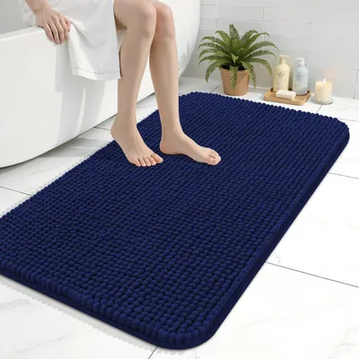 Obrázek produktu pro Solidchoice - Koupelnová rohož z mikrovlákna, 60 x 90 cm, extra měkká a protiskluzová, pratelná, tmavě modrá