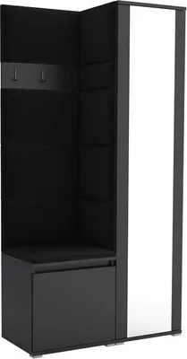 Productafbeelding van Garderobeset Noris VI met spiegel, beklede garderobe van 95 cm, compacte entreekast met wandpanelen, haken en opbergruimte (kleur: zwart + Trinity 16)