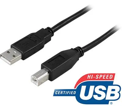 Obrázek produktu pro Deltaco USB-218S, 2 m, USB A, USB B, USB 2.0, Samec/samec, Černá
