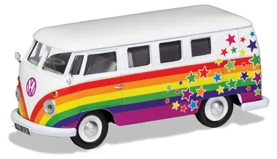 VW Campervan Modell 1:43, Metall, mehrfarbig, klassisch