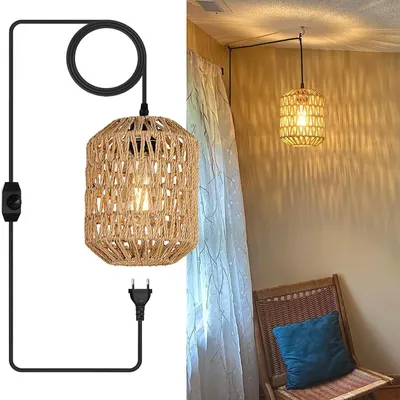 Produktbild von Vintage Hängelampe mit Stecker, E27 Pendelleuchte mit DimmbarSchalter Ø18cm