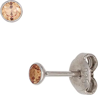 Produktbild von JOBO Ohrstecker rund 925 Sterling Silber rhodiniert 2 Zirkonia champagner Ohrringe