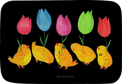 Produktbild von Mr. & Mrs. Panda duschmatte Küken Parade - Schwarz - Geschenk, Blumen, Badezimmerteppich, Ostergrüße, Teppich Bad, Ostern, Badläufer, Tulpen, Badematte, Frohe, Badteppich