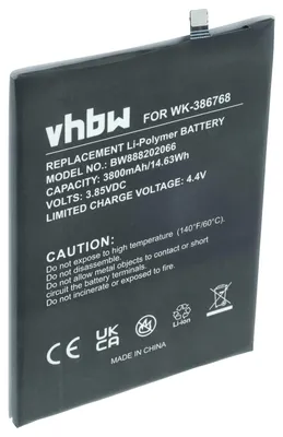 Produktbild von vhbw Akku kompatibel mit Wiko Y80, W-V720 Handy Smartphone Telefon (3800 mAh, 3,85 V, Li-Polymer)
