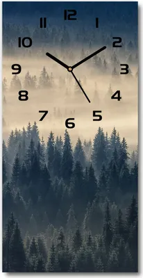 Produktbild von Wanduhr aus Glas – 30x60 cm - Glasbild - Glasuhr - Gehärtetes Glas -Nebel über dem Wald