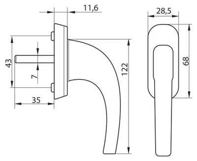 Produktbild von Fenstergriff 15326 mit 35 mm Vierkantstift, Edelstahloptik