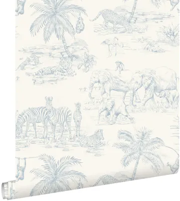 Zdjęcie produktu dla ESTAhome Tapeta zwierzęta dżungli jasnoniebieskimIbiałym 50 x 900 cm