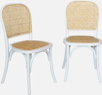 Immagine prodotto di Set di 2 sedie vintage in legno e rattan, Bianco