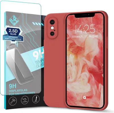Produktbild von Hülle für Apple iPhone X mit 9H Displayglas Displayschutz Plus Case Cover Bumper Silikon Softgrip Schutzhülle Farbe: Rot