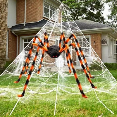 Produktbild von Halloween Spinnenweb Dekoration - Griezeliges Haustor-Set - Spukhaus-Kreation - mit Riesenspinne - 4,8 Meter Breit - Schwarz