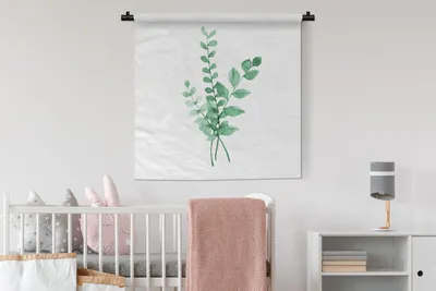 Produktbild von MuchoWow® Wandteppich Wandbehang Aquarelle - Blätter - Pflanzen 90x90 cm Tapisserie Dekoration Wandtuch - Wandaufhänger