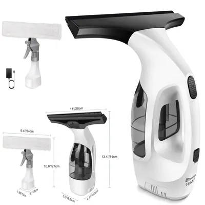Immagine prodotto di Pulitore per vetri - Aspiratore per vetri senza fili 2 in 1 - Sfregone da 28 cm - Serbatoio da 150 ml - Batteria da 3500 mAh - Autonomia di 30–45 minuti - 2,0 kPa - IPX4 - Nero/Bianco
