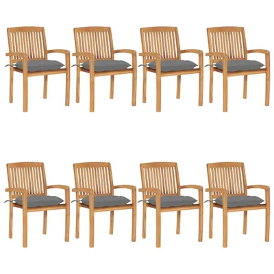 Produktbild von Stapelbare Gartenstühle mit Kissen 8 Stk. Massivholz Teak