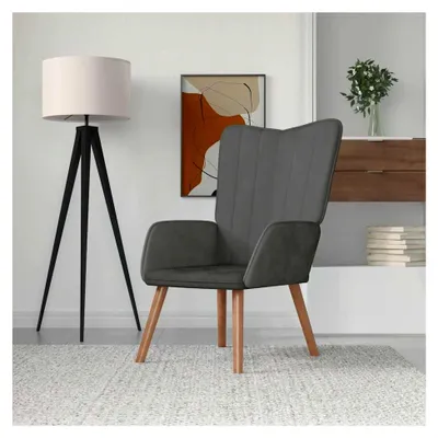 Produktbild von Relaxsessel mit Stahlrahmen und Holzbeinen, Polsterstuhl mit Armlehne, Fernsehsessel für das Wohnzimmer, Modern, Dunkelgrau Samt