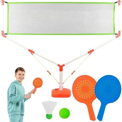 Image de Set de tennis de plage pour enfants avec filet, 2 raquettes de tennis de plage, 2 ballons de plage et 1 filet - Jeu de raquettes pour enfants et adultes - Jeu d'extérieur Jeu de plage à partir de 3 ans