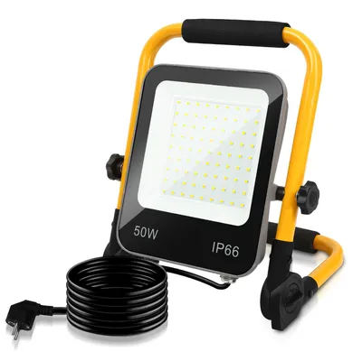 Produktbild von ISOISL 5 Stück LED Baustrahler mit Stativ, 6000K 50W Arbeitsleuchte, verstellbarer Fluter für Baustelle, Werkstatt, Garage und Außenbereich