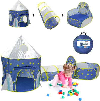 Produktbild von 3 in 1 Kinderspielhaus Kinderspielzelt mit Tunnel Baellebad fuer Kleinkinder Jungen Indoor Outdoor Spielhaus