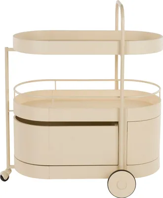 Produktbild von Zuiver Wim Servierwagen, fahrbar, aus Stahl und massivem Eschenholz, Beige, 53x85x98 cm