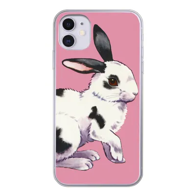 Produktbild von MuchoWow® Handyhülle Schutzhülle Hülle für iPhone 11 Kaninchen mit rosa Hintergrund Silikon Softcase Handy Hülle - Handytasche