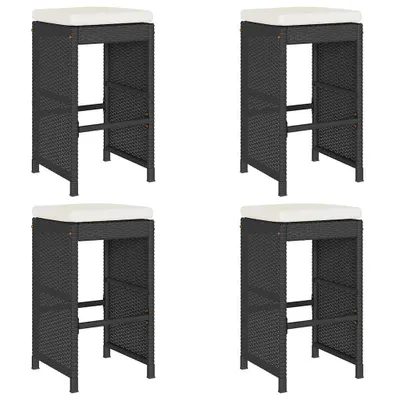 Produktbild von vidaXL Garten-Barhocker mit Kissen 4 Stk. Schwarz Poly Rattan