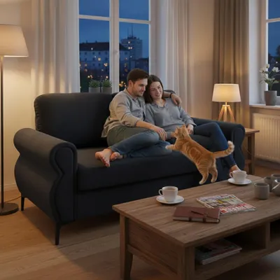 Produktbild von Kompaktes 2-Sitzer Sofa, Federkern, langlebig, Schwarz, für Apartments