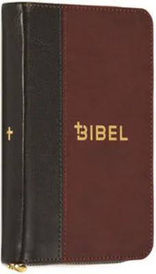 Produktbild von Die Bibel - Schlachter 2000 - Miniaturausgabe (PU-Einband, grau/braun, Goldschnitt, Reißverschluss)