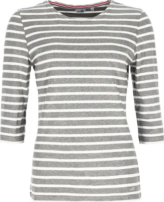 Produktbild von modAS Bretonisches Damenshirt mit 3/4-Arm - Streifenshirt Ringelshirt Basic Shirt Gestreift aus Baumwolle in Graumelange/Weiß Größe 48