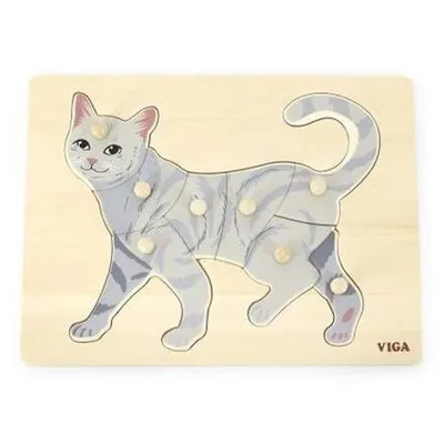 Produktbild von Viga Toys - VIGA Montessori-Holzpuzzle Katze mit Wäscheklammern