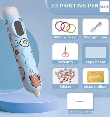 Produktbild von ZELURXX 3D Druck Stift Set für Kinder, Wiederaufladbar, Niedrigtemperatur, DIY 3D Zeichenstift, Kreativ Basteln, ABS, Geschenk, Blau