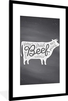Produktbild von MuchoWow® MuchoWow® Gerahmtes Poster Kuh - Tier - Steak 60x90 cm - Poster mit zchwarzem Bilderrahmen - Dekoration - Wandposter Wohnzimmer - Hochwertig