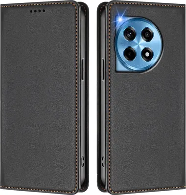 Image de Etui en cuir pour OnePlus 12, étui magnétique en cuirPolyuréthaneavec support Noir