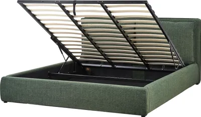 Produktbild von BELIANI Bett mit Bettkasten Dunkelgrün aus Stoff Gepolstert 180 x 200 cm Lattenrost Hochklappbar Hohes Kopfteil Stauraum Modern Doppelbett Schlafzimmer