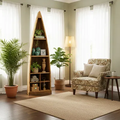 Produktbild von OPIUM OUTLET Bücherregal Massivholz Regal Regalwand Vitrine Schrank Raumteiler Eckregal in Bootsform asiatisch indisch