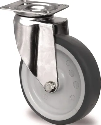 Obrázok produktu pre Otočné koliesko – 125 mm, nosnosť 100 kg, s pripevňovacou doskou, šírka dosky 70 mm, kĺbové ložisko z nehrdzavejúcej ocele a TPE