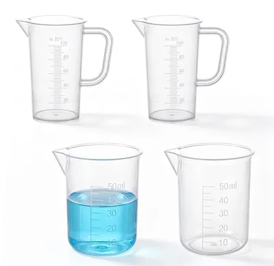 4er-Set Präzisionsmessbecher aus Kunststoff, 50/100 ml, transparent