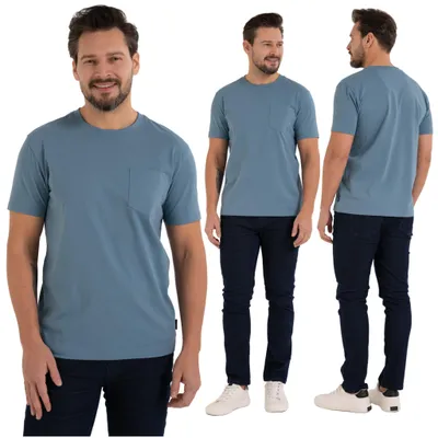 Immagine prodotto di Maglietta - Maglietta da uomo taglia L - Maglietta in cotone blu - Maglietta a maniche corte - Maglietta con tasca