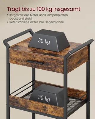 Produktbild von 3-stöckiger Küchenwagen auf Rädern – Vintage – 30 x 46,2 x 70,5 cm